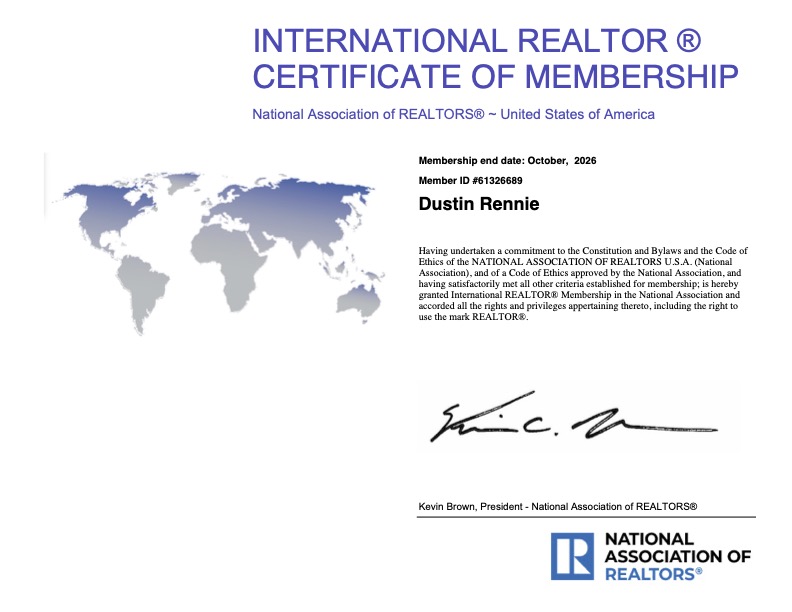 International Realtor Certificate 2026 Dustin Rennie - Dustin Rennie International Realtor Certificate 2026 Dustin Rennie